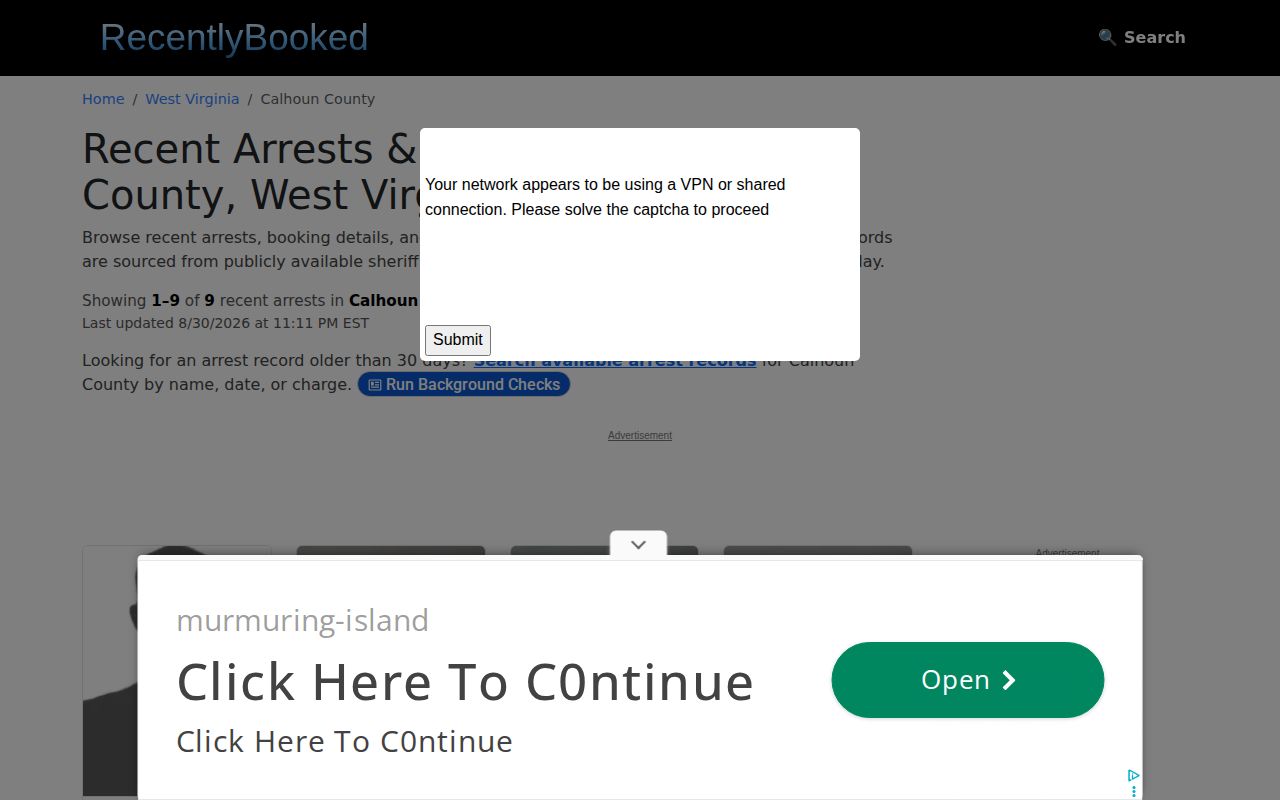 Unofficial Calhoun County recent arrest page at RecentlyBooked