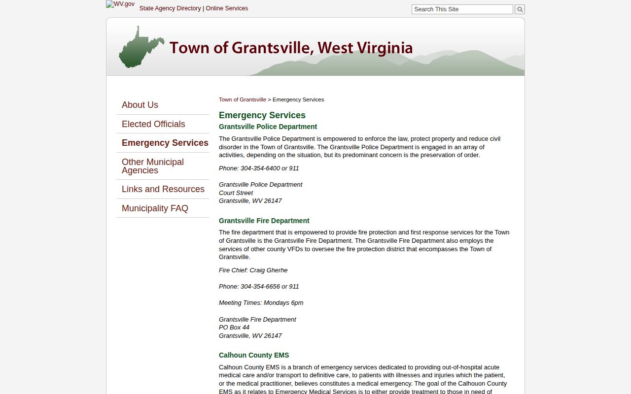 Official Grantsville emergency services page with police contact for Grantsville arrest records
